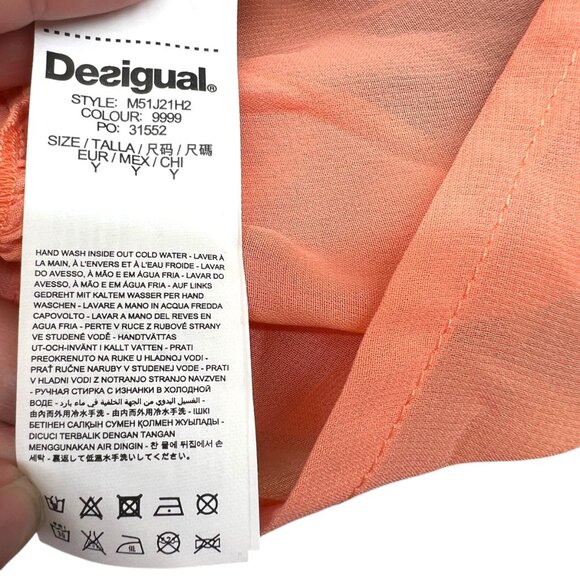 Desigual Printed Cardigan Heart Accent Sweater Sheer Back Size Medium - Picture 10 of 10